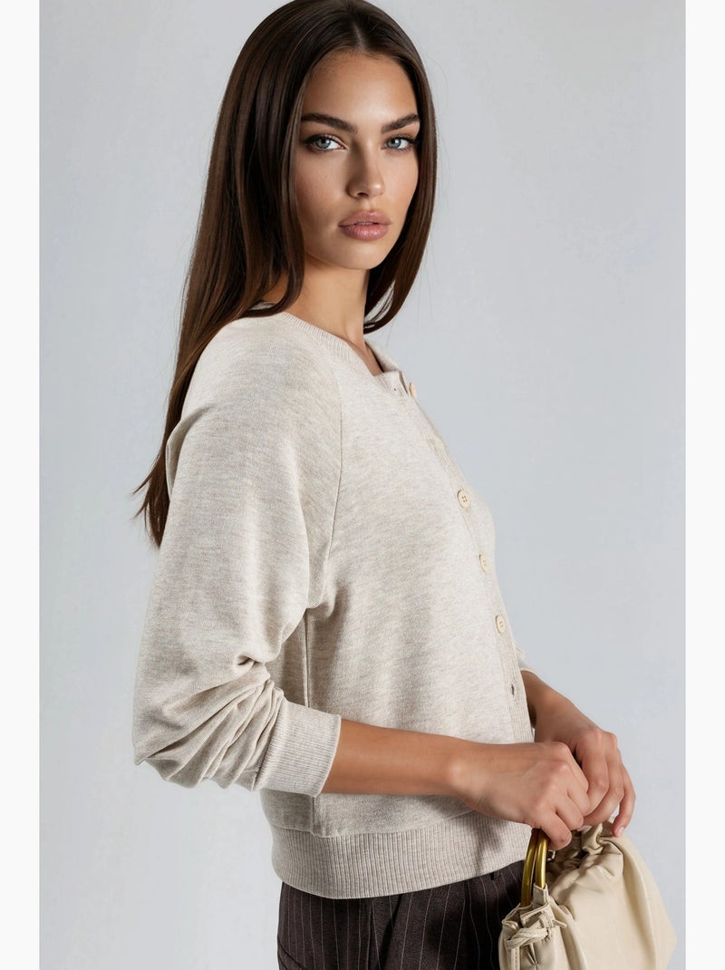 Cardigan girocollo con bottoni busem Sabbia - Kiabi