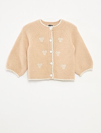 Cardigan girocollo con fiori ricamati