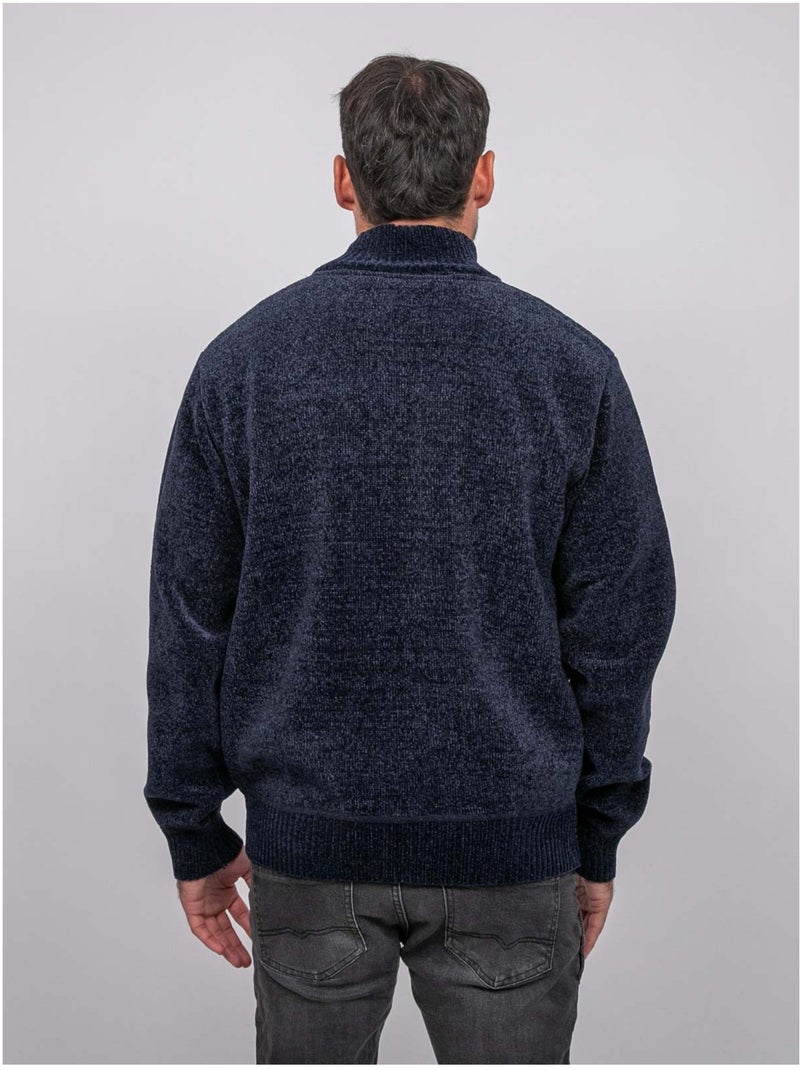 Cardigan in ciniglia con zip e collo alto limago Blu marino - Kiabi