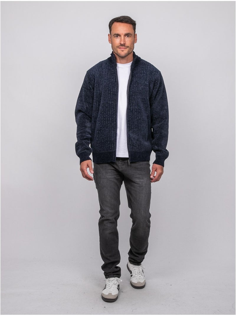 Cardigan in ciniglia con zip e collo alto limago Blu marino - Kiabi