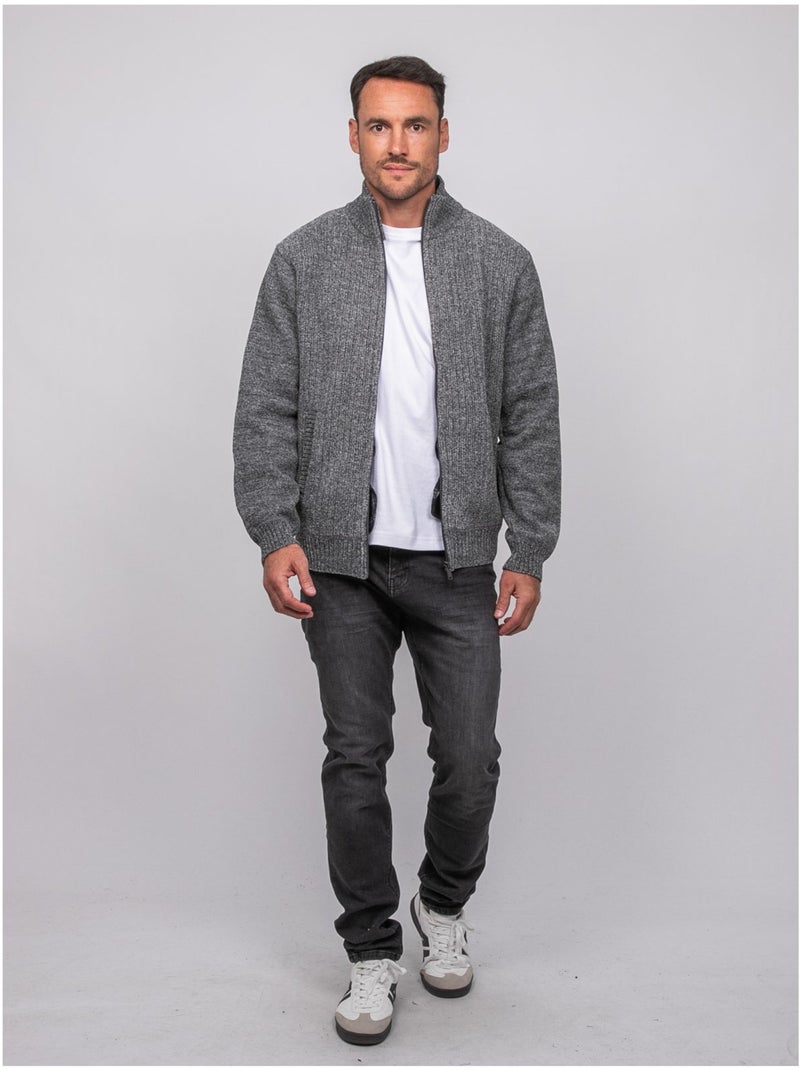Cardigan in ciniglia con zip e collo alto limago Grigio - Kiabi