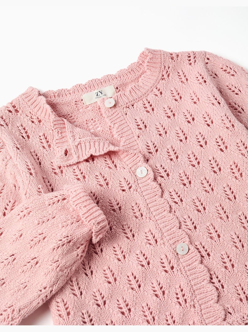 Cardigan in cotone con estremità smerlate Rosa chiaro - Kiabi