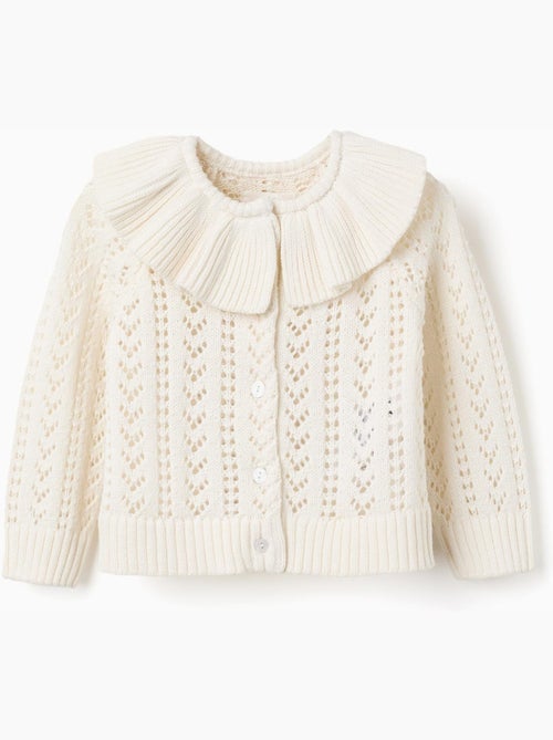 Cardigan in cotone con lavorazione traforata e volant - Kiabi