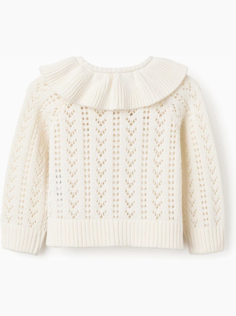Cardigan in cotone con lavorazione traforata e volant Beige chiaro - Kiabi