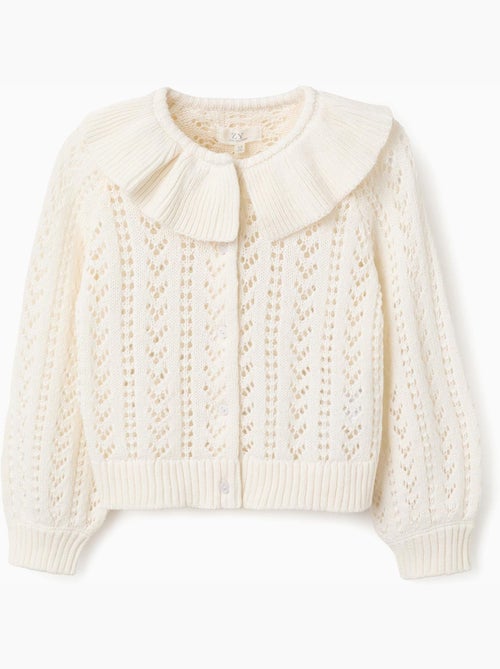 Cardigan in cotone con maglia traforata e volant - Kiabi