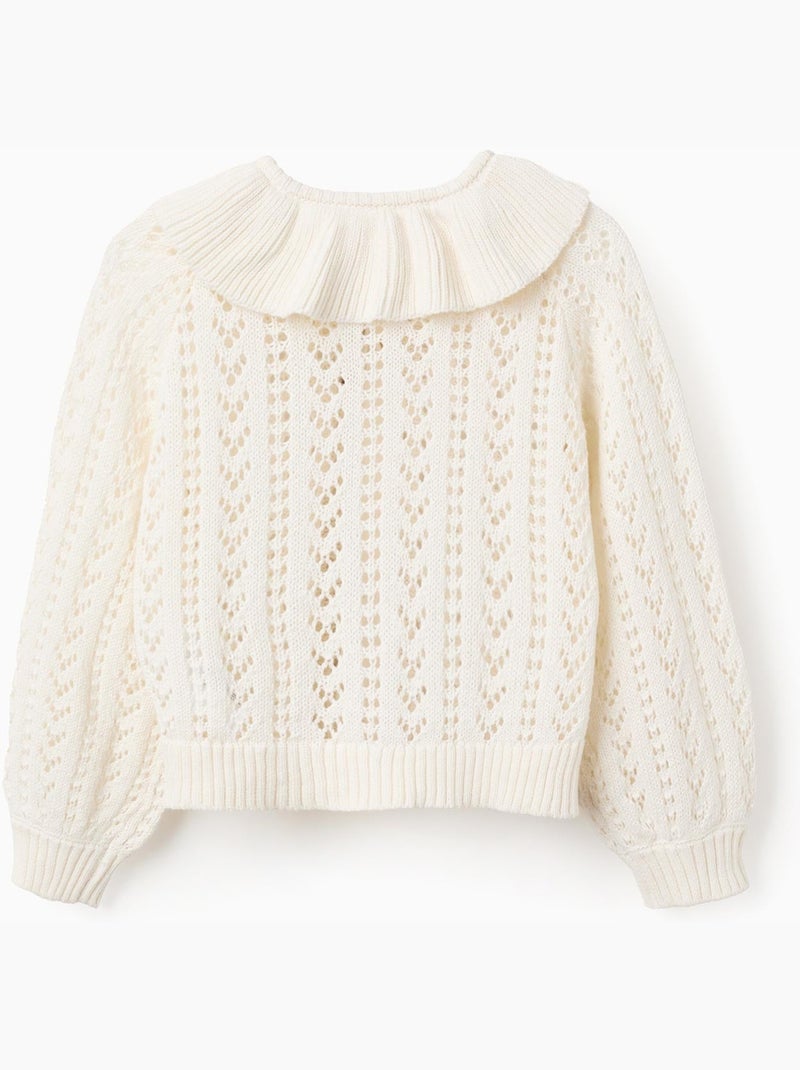 Cardigan in cotone con maglia traforata e volant Beige chiaro - Kiabi
