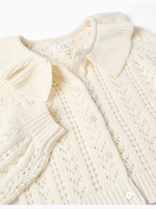 Cardigan in cotone con maglia traforata e volant - Kiabi