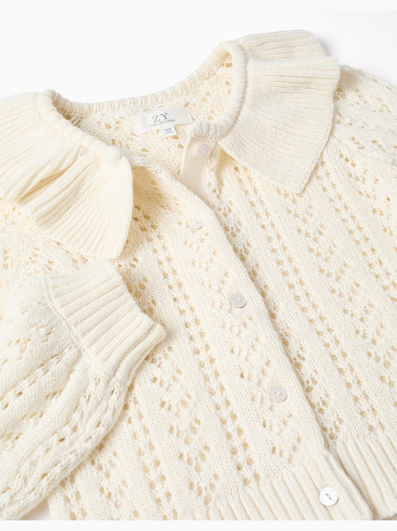 Cardigan in cotone con maglia traforata e volant Beige chiaro - Kiabi