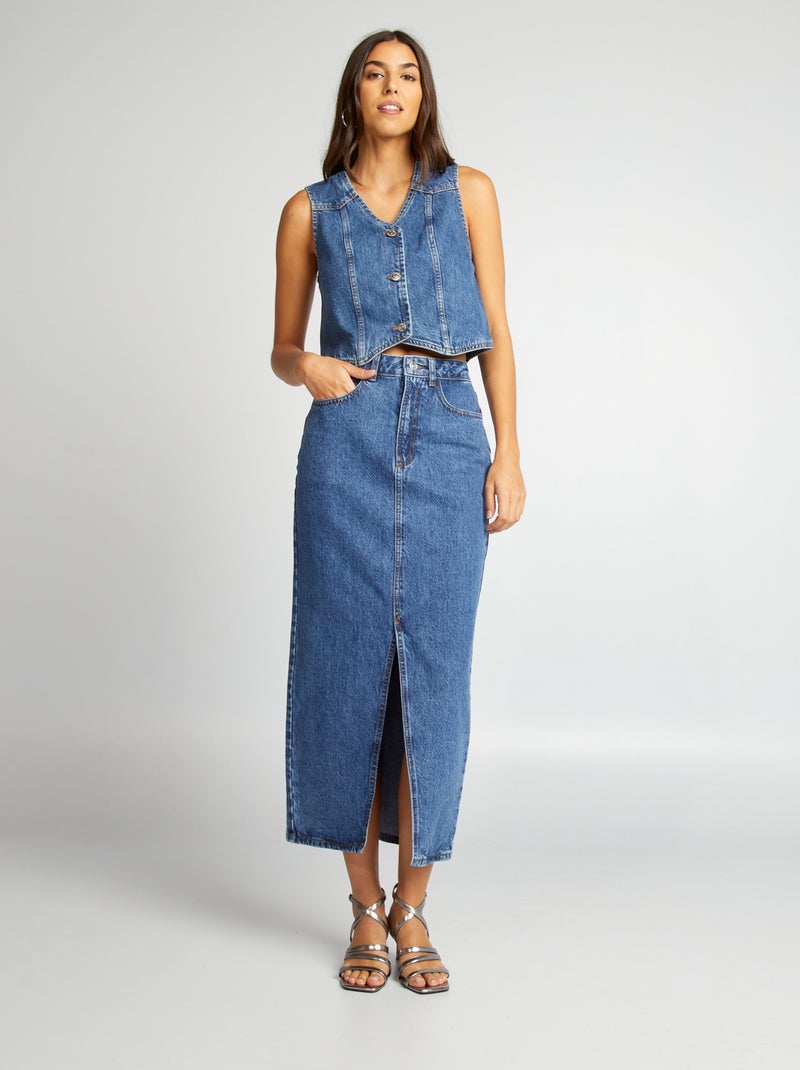 HanzhuoLG Camicie Di Jeans Hiphop Senza Maniche Da Uomo. Gilet In Denim Con Risvolto Slim Fit Tasca Cargo Colore1 S - Foto 2