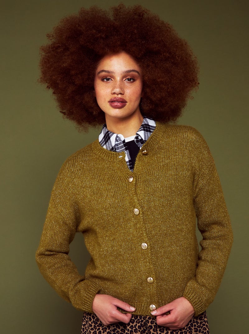 Maglioni Golfino Verde Cardigan In Maglia A Con Apertura Con