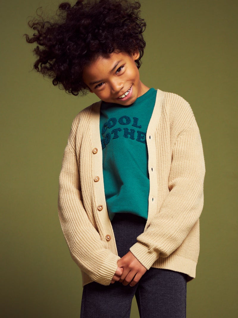 Cardigan in maglia a costa perlata BEIGE - Kiabi