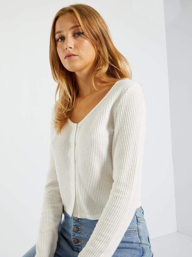 Cardigan in maglia a coste Bianco - Kiabi