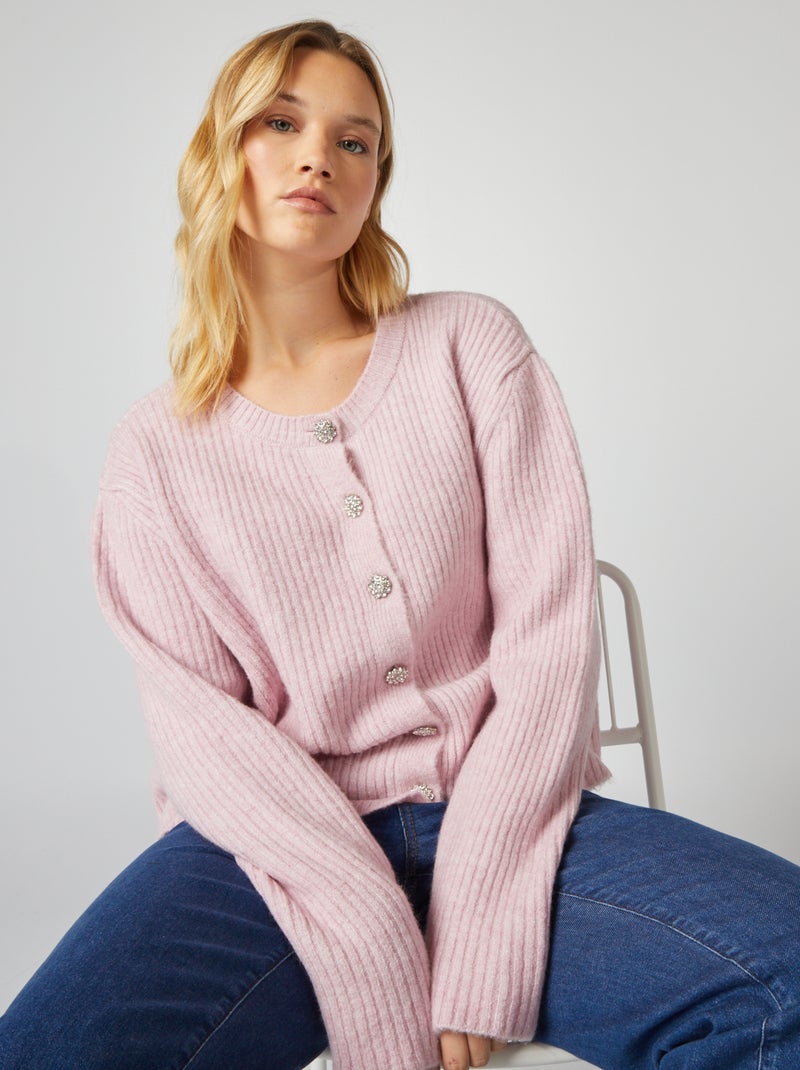 Cardigan in maglia a coste con bottoni gioiello ROSA - Kiabi