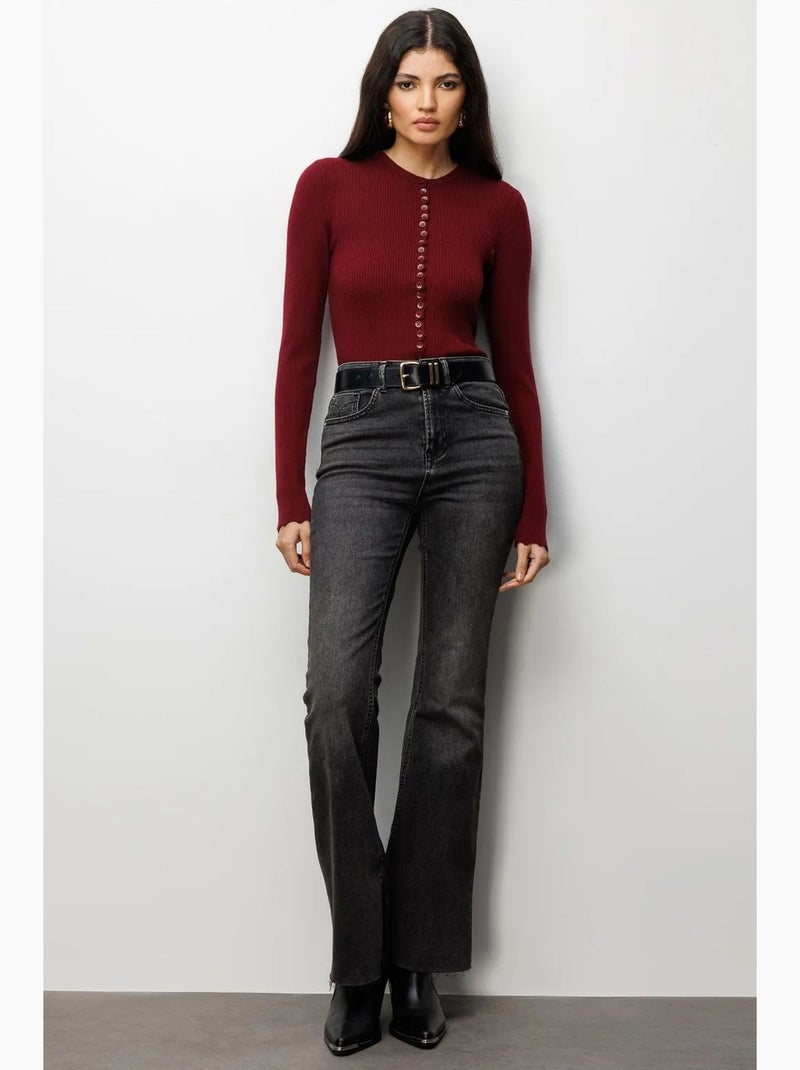 Cardigan in maglia a coste con bottoni mixray Rosso bordeaux - Kiabi
