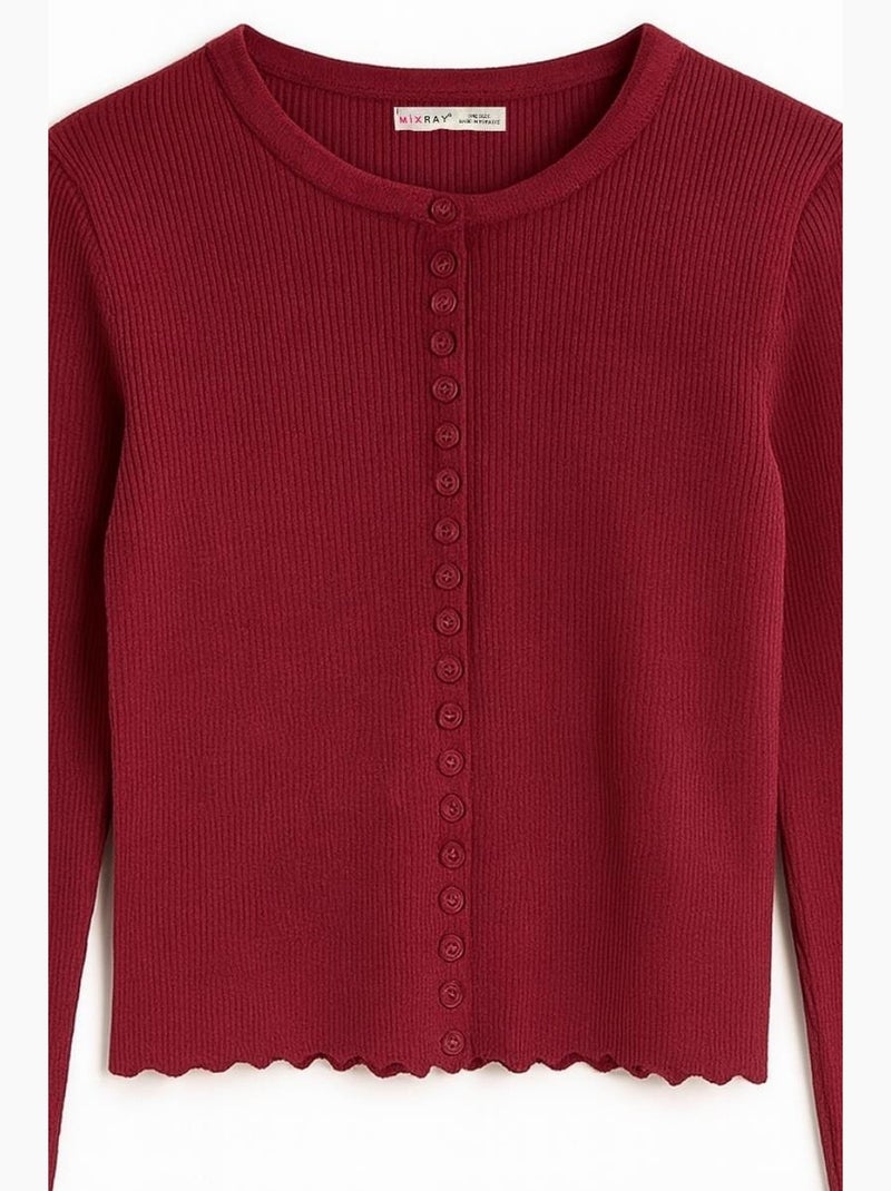 Cardigan in maglia a coste con bottoni mixray Rosso bordeaux - Kiabi