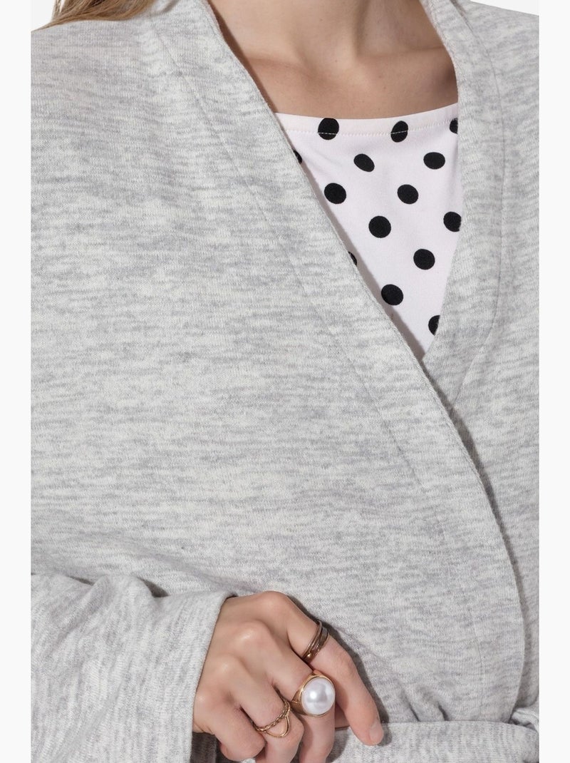 Cardigan in maglia a coste con cintura busem Grigio chiaro - Kiabi