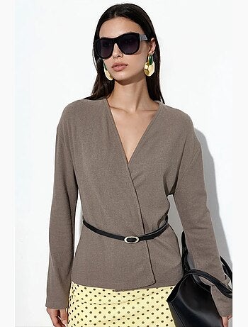 Cardigan in maglia a coste con cintura busem