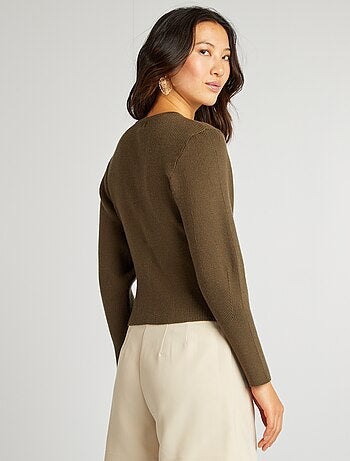 Cardigan in maglia a coste con maniche larghe