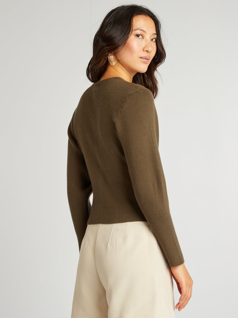 Cardigan in maglia a coste con maniche larghe KAKI - Kiabi