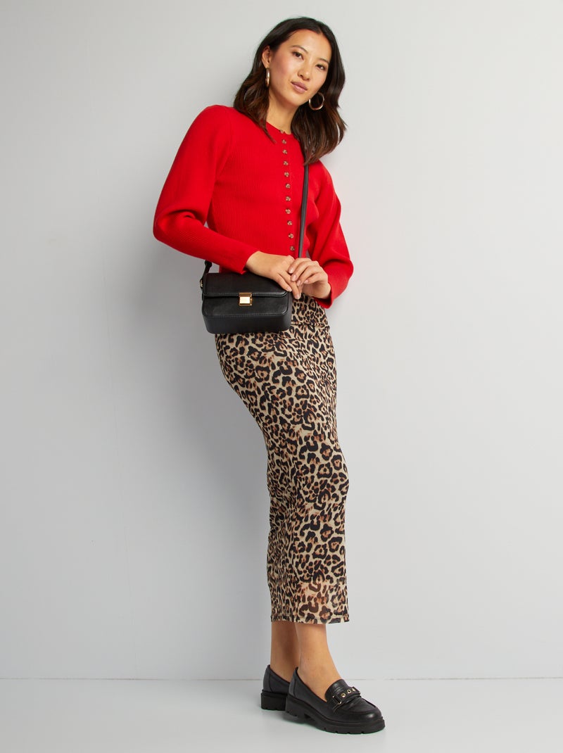 Cardigan in maglia a coste con maniche larghe rosso - Kiabi