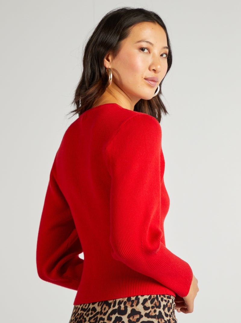 Cardigan in maglia a coste con maniche larghe rosso - Kiabi