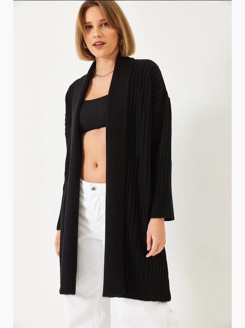 Cardigan in maglia a coste dal taglio ampio lucci Nero - Kiabi