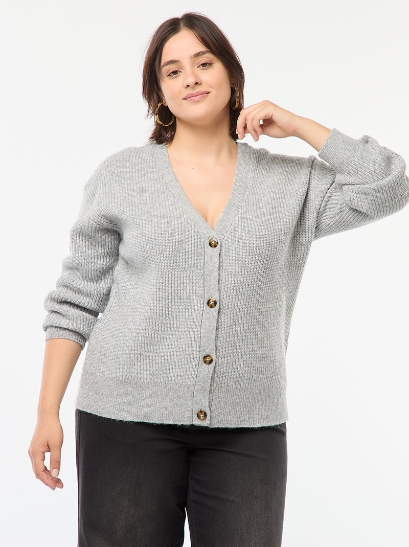 Cardigan in maglia a coste Grigio Taglie forti Donna