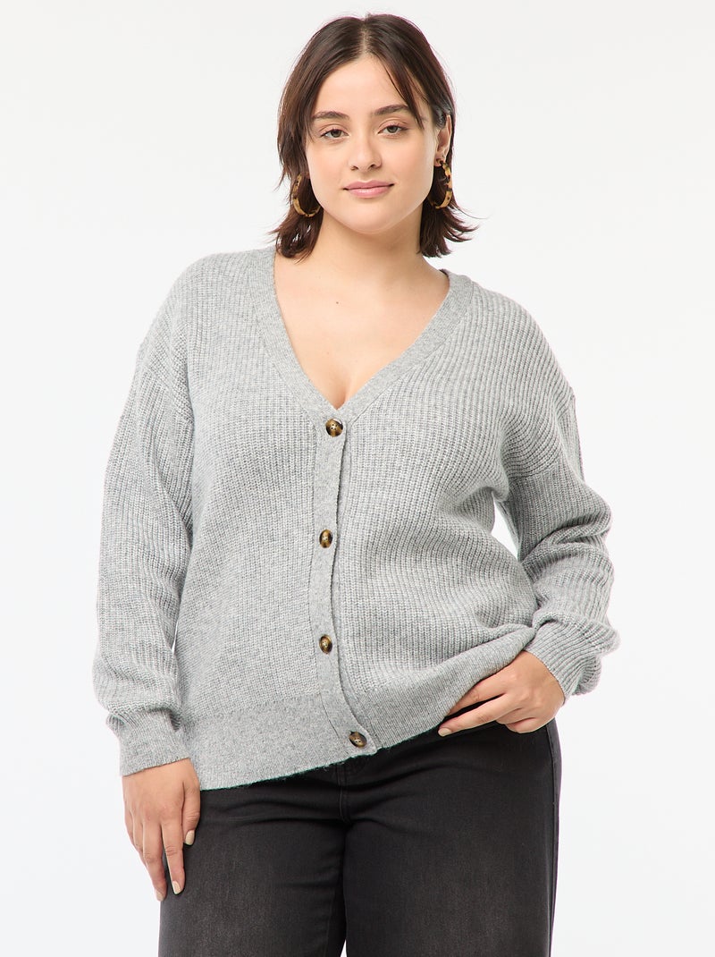 Cardigan in maglia a coste Grigio - Kiabi
