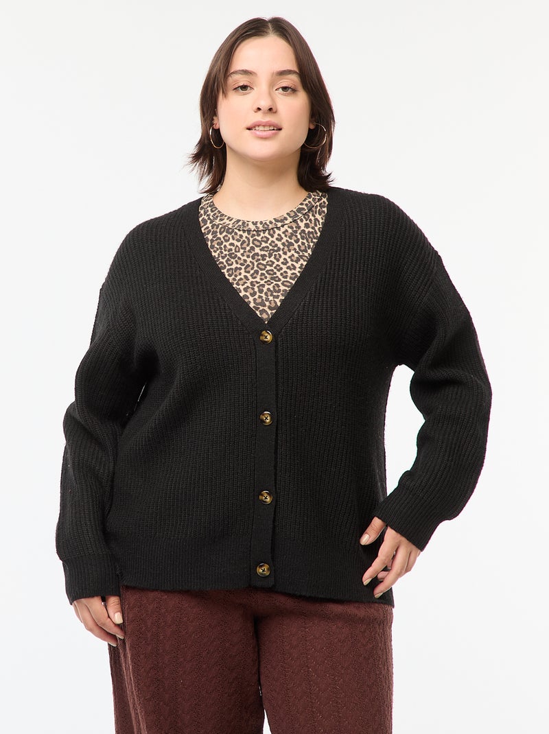 Cardigan in maglia a coste nero - Kiabi