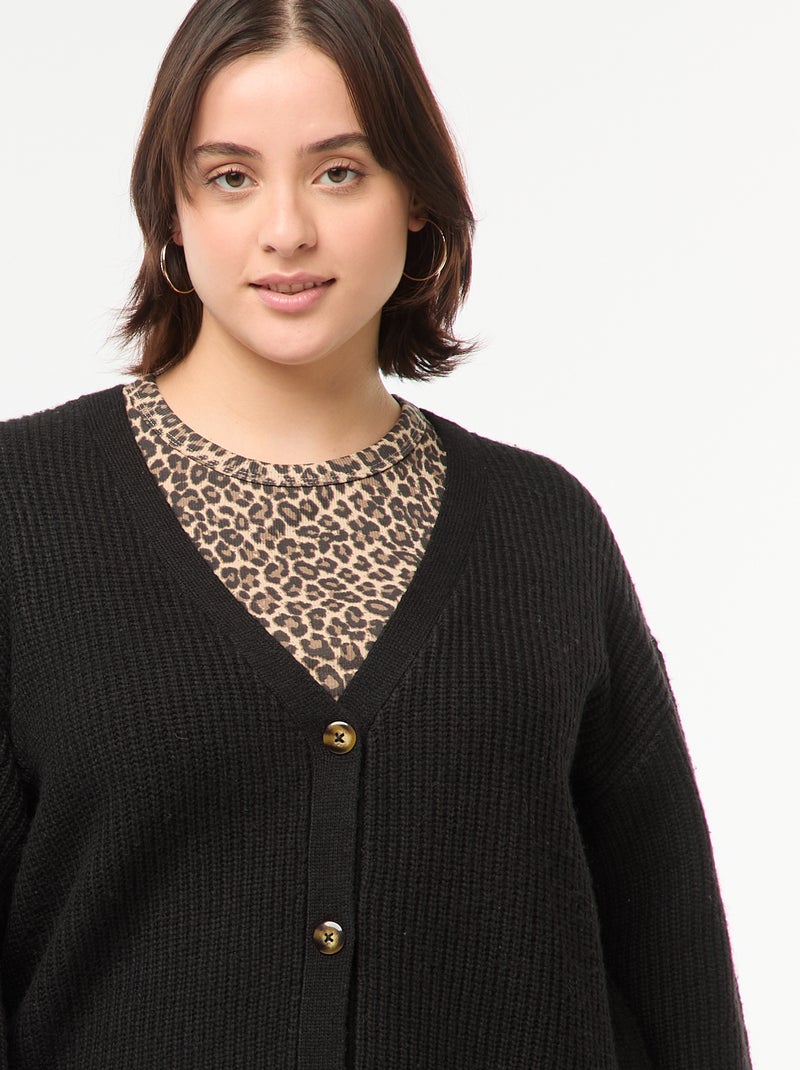 Cardigan in maglia a coste nero - Kiabi