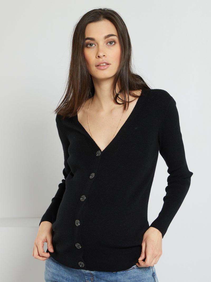 Cardigan in maglia a coste Nero - Kiabi