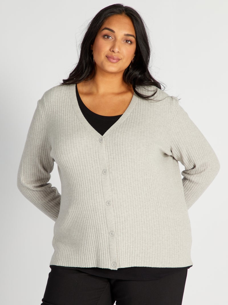Cardigan in maglia a coste scollo a V GRIGIO - Kiabi