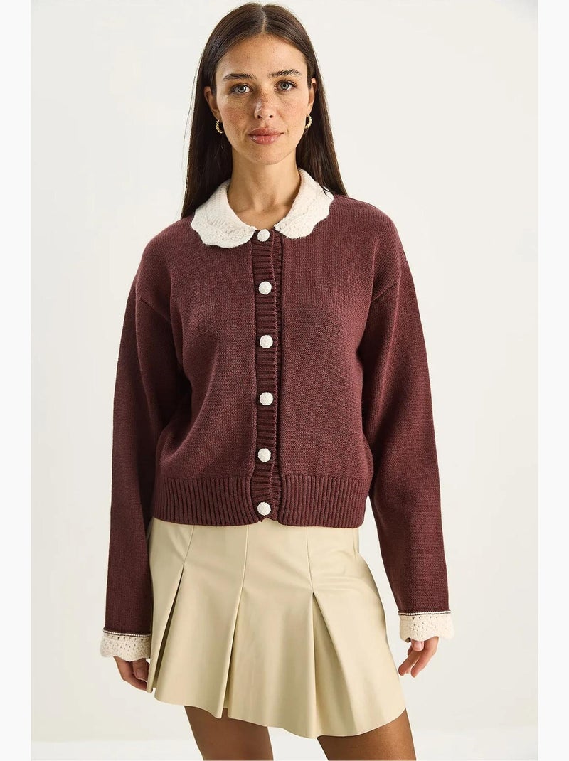 Cardigan in maglia a coste spesse con chiusura a bottoni lucci Rosso bordeaux - Kiabi