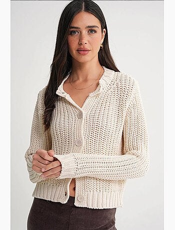 Cardigan in maglia a coste testurizzata con bottoni mixray