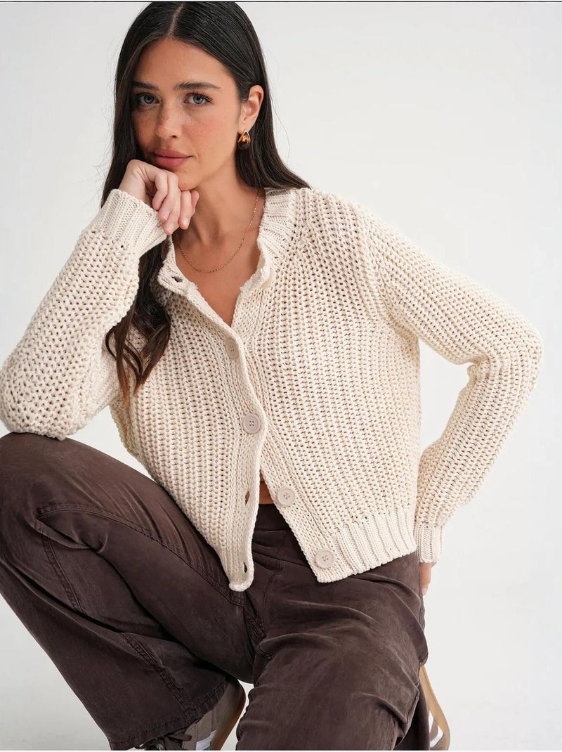 Cardigan in maglia a coste testurizzata con bottoni mixray Avorio - Kiabi