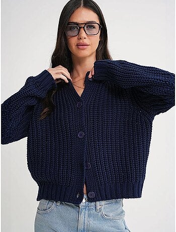 Cardigan in maglia a coste testurizzata con bottoni mixray