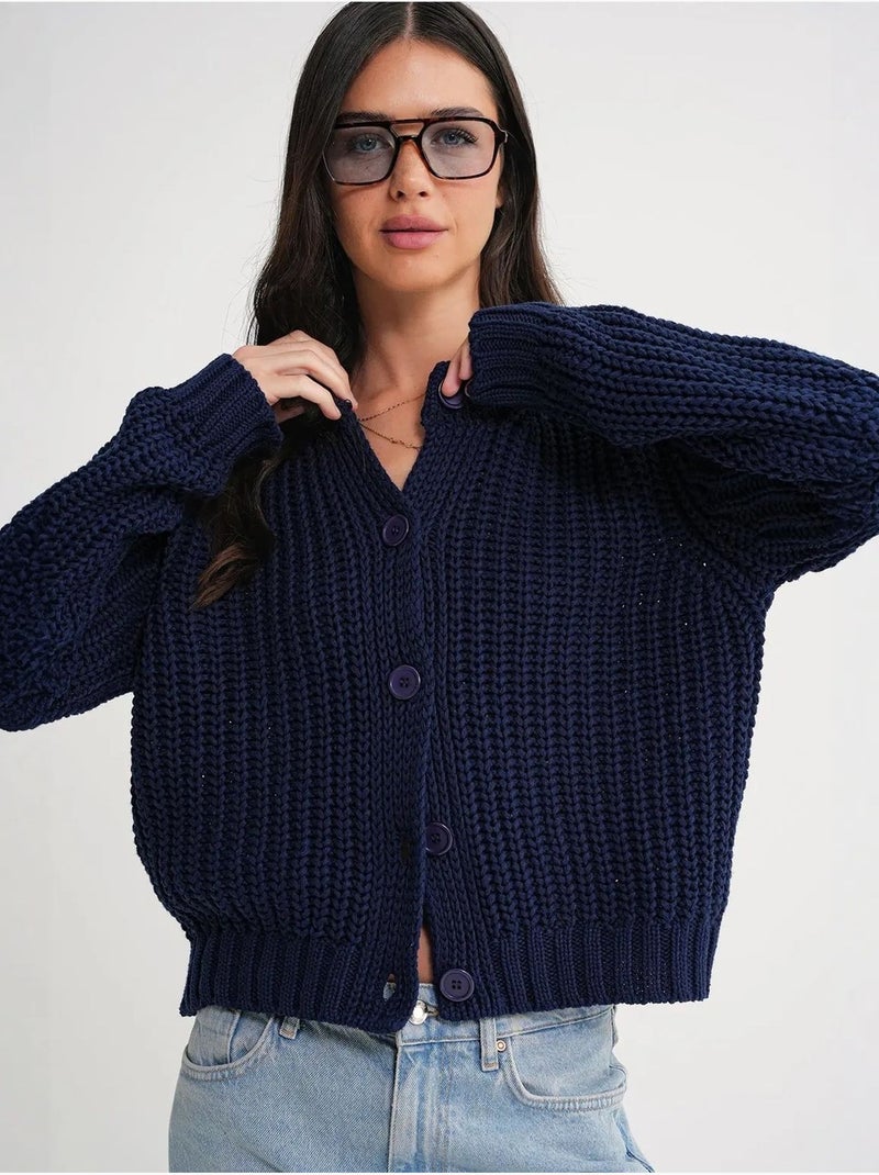 Cardigan in maglia a coste testurizzata con bottoni mixray Blu marino - Kiabi