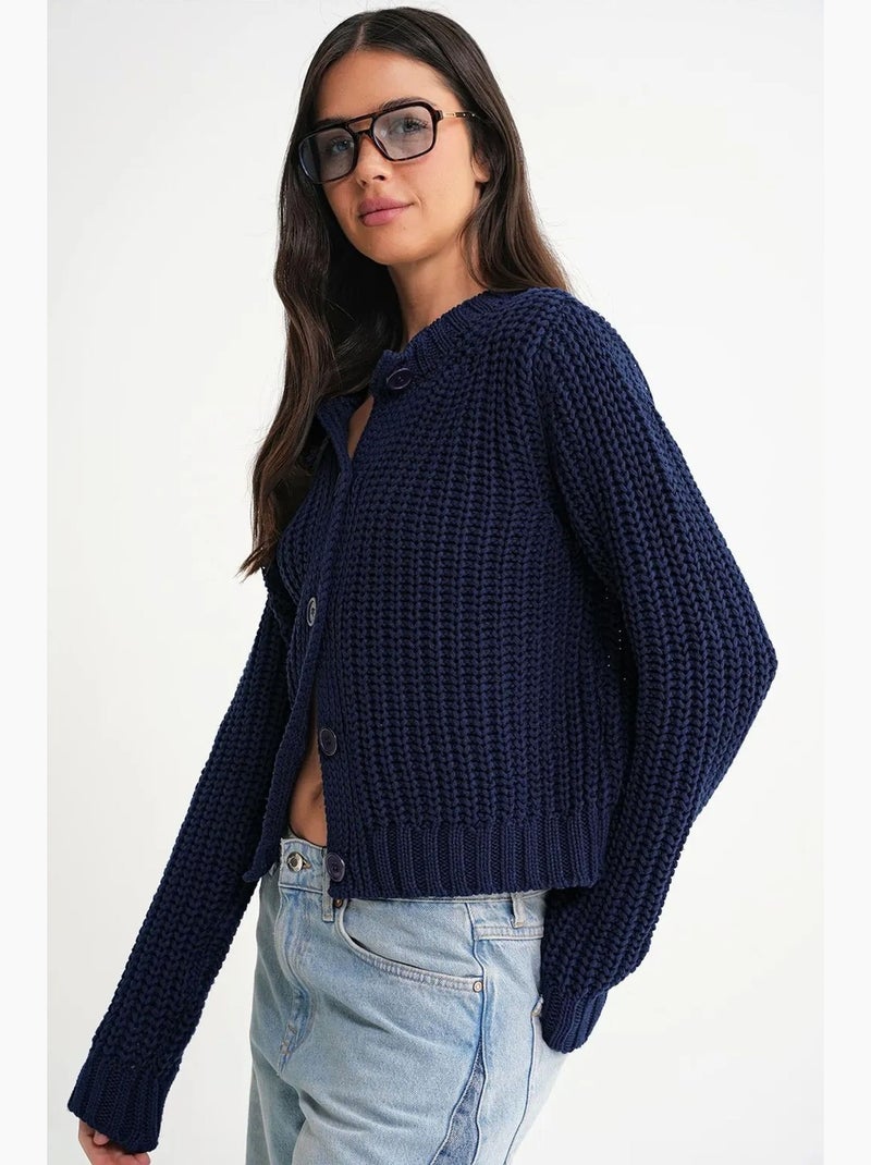 Cardigan in maglia a coste testurizzata con bottoni mixray Blu marino - Kiabi