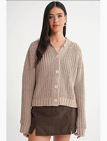 Cardigan in maglia a coste testurizzata con bottoni mixray