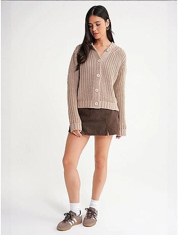 Cardigan in maglia a coste testurizzata con bottoni mixray