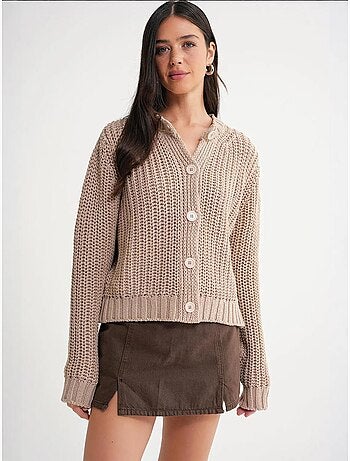Cardigan in maglia a coste testurizzata con bottoni mixray