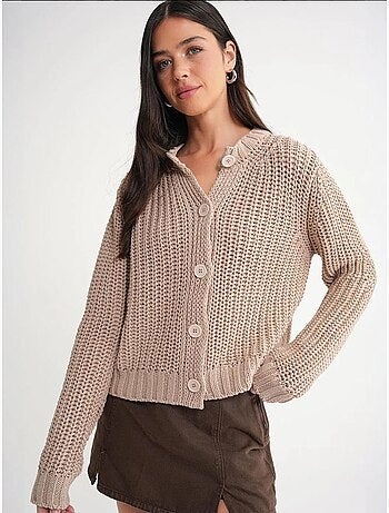 Cardigan in maglia a coste testurizzata con bottoni mixray