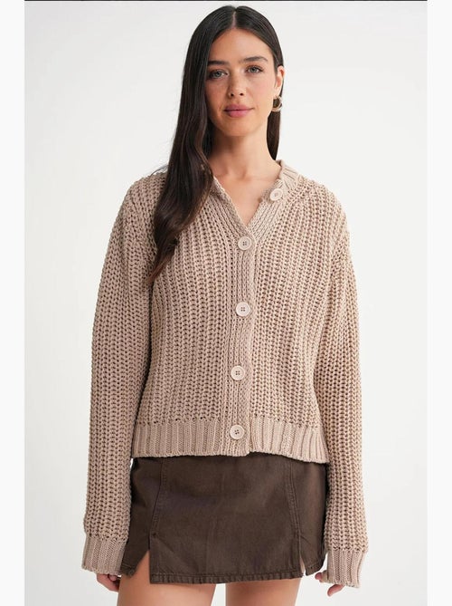 Cardigan in maglia a coste testurizzata con bottoni mixray - Kiabi Cardigan in maglia a coste testurizzata con bottoni mixray - Kiabi