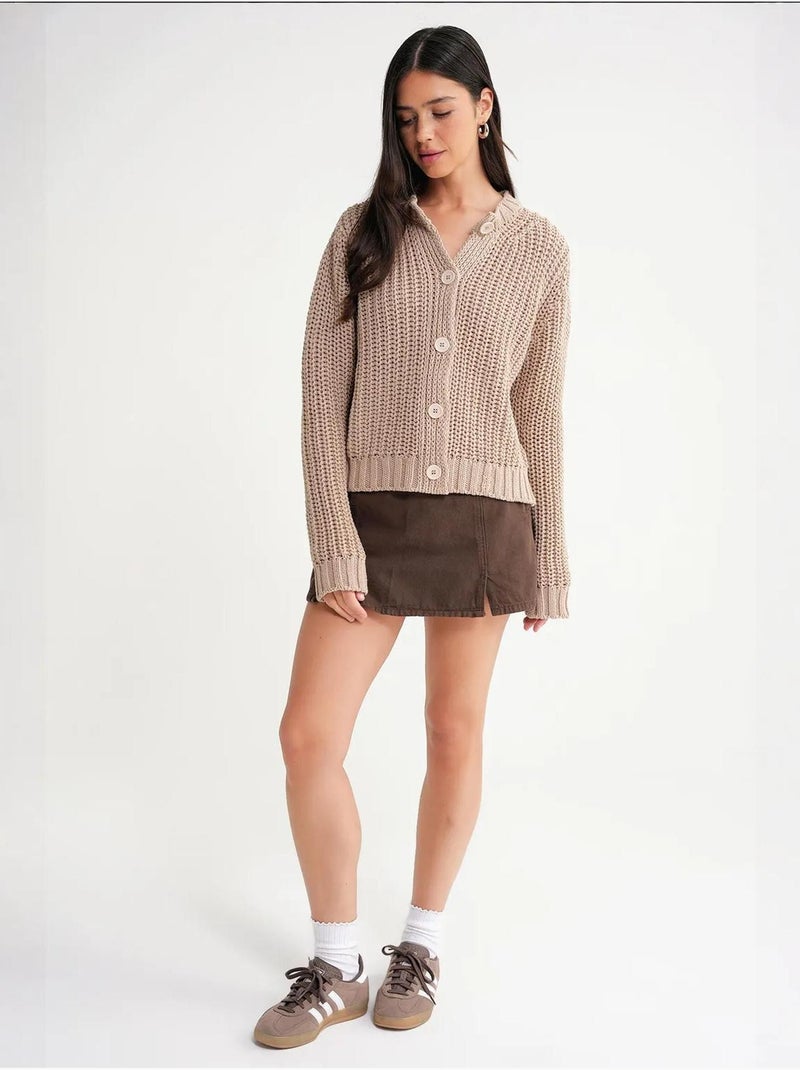 Cardigan in maglia a coste testurizzata con bottoni mixray Grège - Kiabi