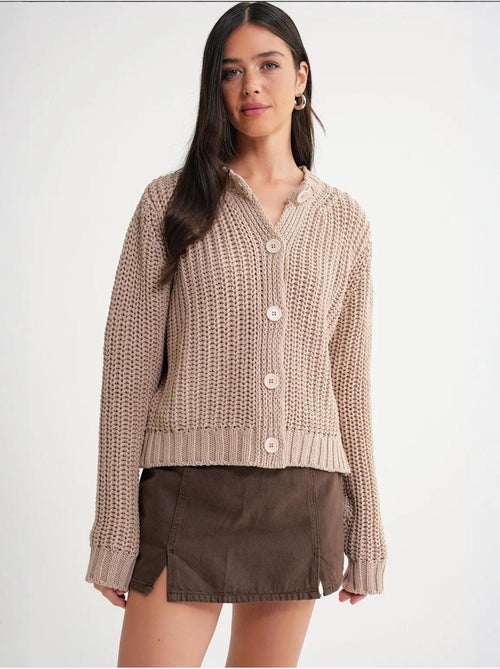 Cardigan in maglia a coste testurizzata con bottoni mixray - Kiabi Cardigan in maglia a coste testurizzata con bottoni mixray - Kiabi