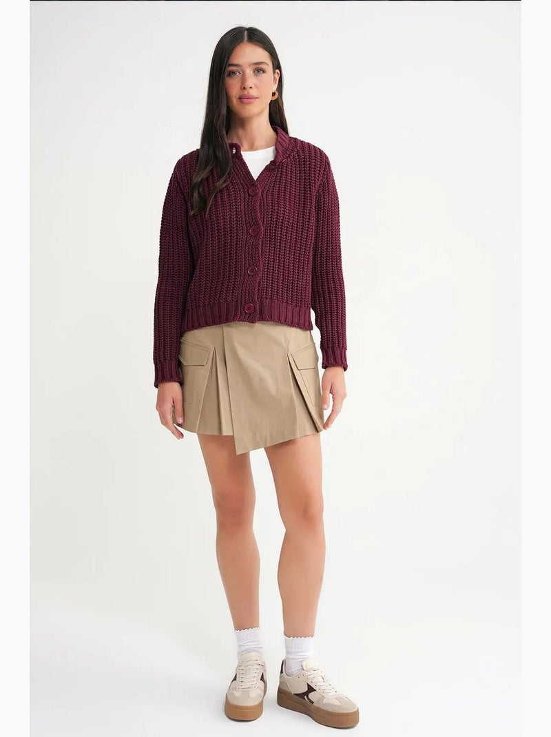 Cardigan in maglia a coste testurizzata con bottoni mixray Rosso bordeaux - Kiabi