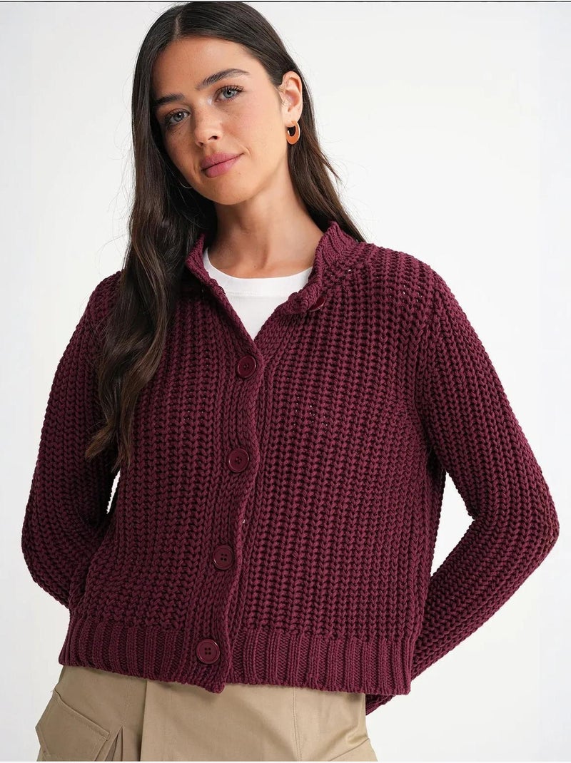 Cardigan in maglia a coste testurizzata con bottoni mixray Rosso bordeaux - Kiabi