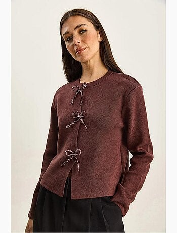 Cardigan in maglia a girocollo con dettaglio fiocco lucci