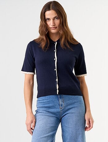 Cardigan in maglia a maniche corte con pizzo