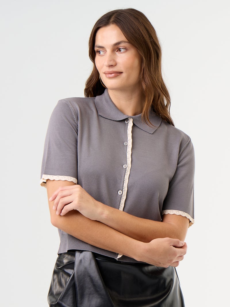 Cardigan in maglia a maniche corte con pizzo Grigio - Kiabi